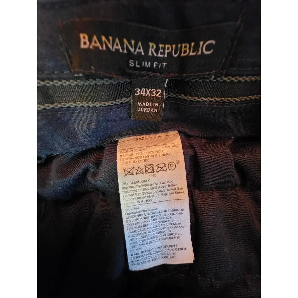 Banana Republic Slim Fit Marzotto Italian Wool Dress Pants Navy Blue Sz 34x32